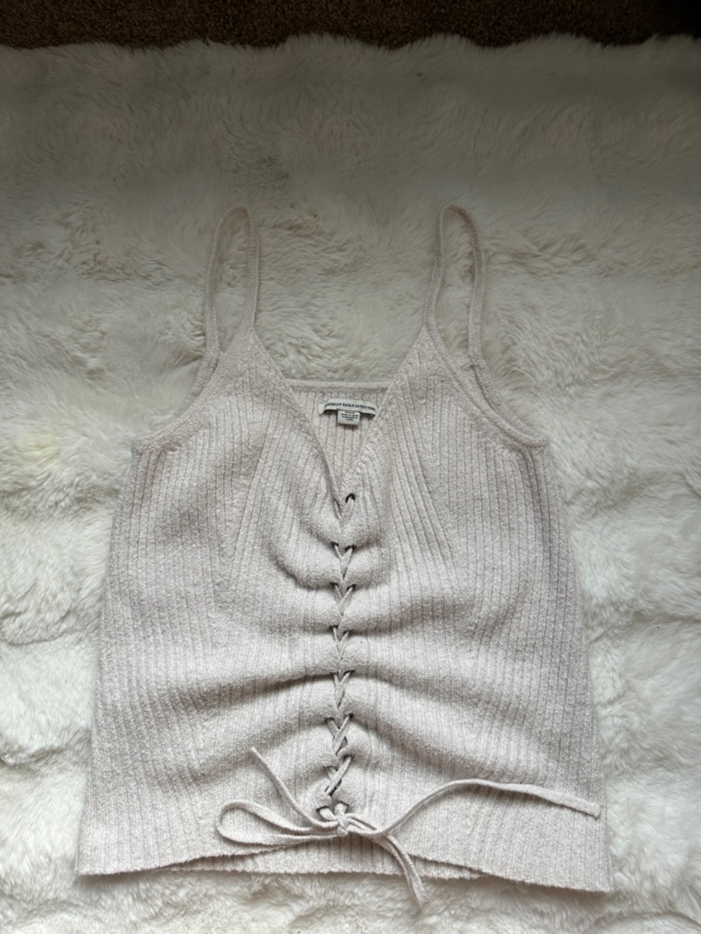American Eagle Outfitters Cream Lace-Up Ribbed Camisole